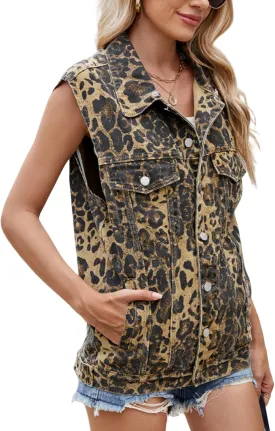 Perbai Women's Oversized Denim Vest Distressed Mid Long Sleeveless Jean Jacket Waistcoat with Pockets