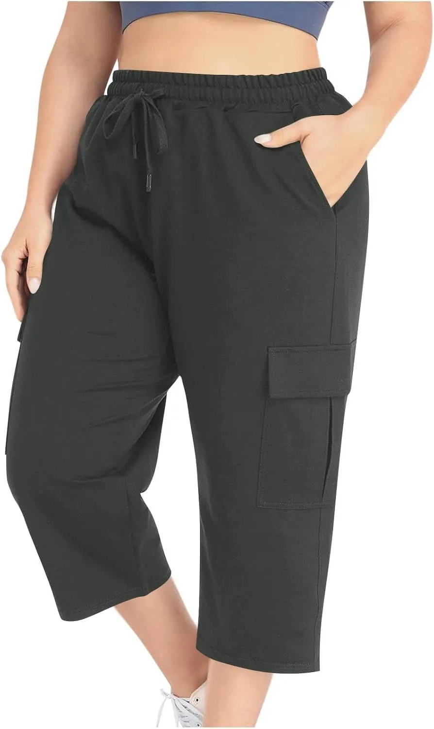 Plus Size Cargo Pants Women Stretch Loose Fit Casual Capris Summer Lightweight Quick Dry Travel Outdoor Hiking Pants