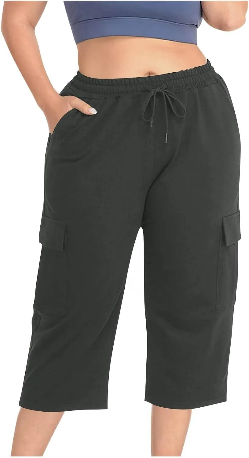 Plus Size Cargo Pants Women Stretch Loose Fit Casual Capris Summer Lightweight Quick Dry Travel Outdoor Hiking Pants
