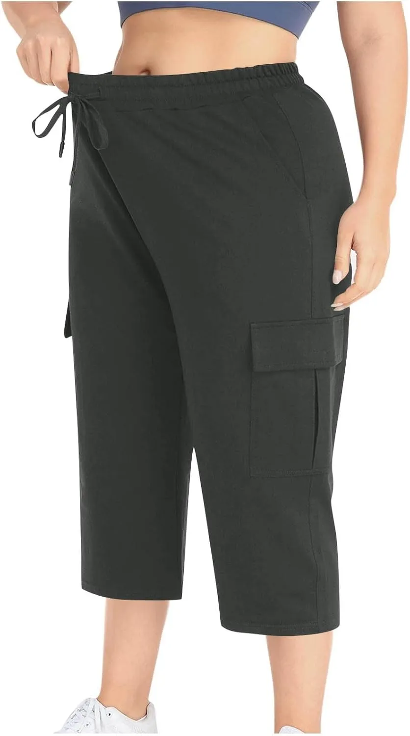 Plus Size Cargo Pants Women Stretch Loose Fit Casual Capris Summer Lightweight Quick Dry Travel Outdoor Hiking Pants