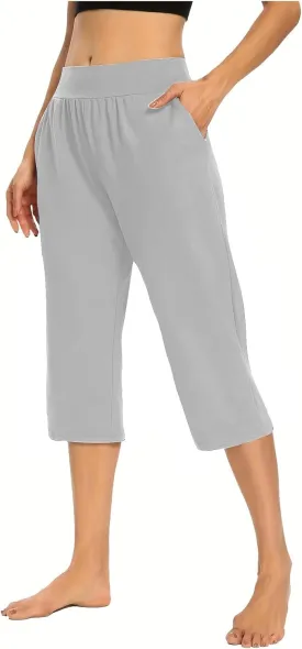 Pull On Capris for Women Dressy Casual Stretch Lightweight Capri Elastic High Waist Lounge Pants 2025 Summer