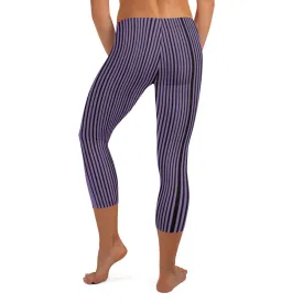Purple Stripe Casual Capri Leggings, Modern Striped Women's Casual Capris Tights-Made in USA/EU