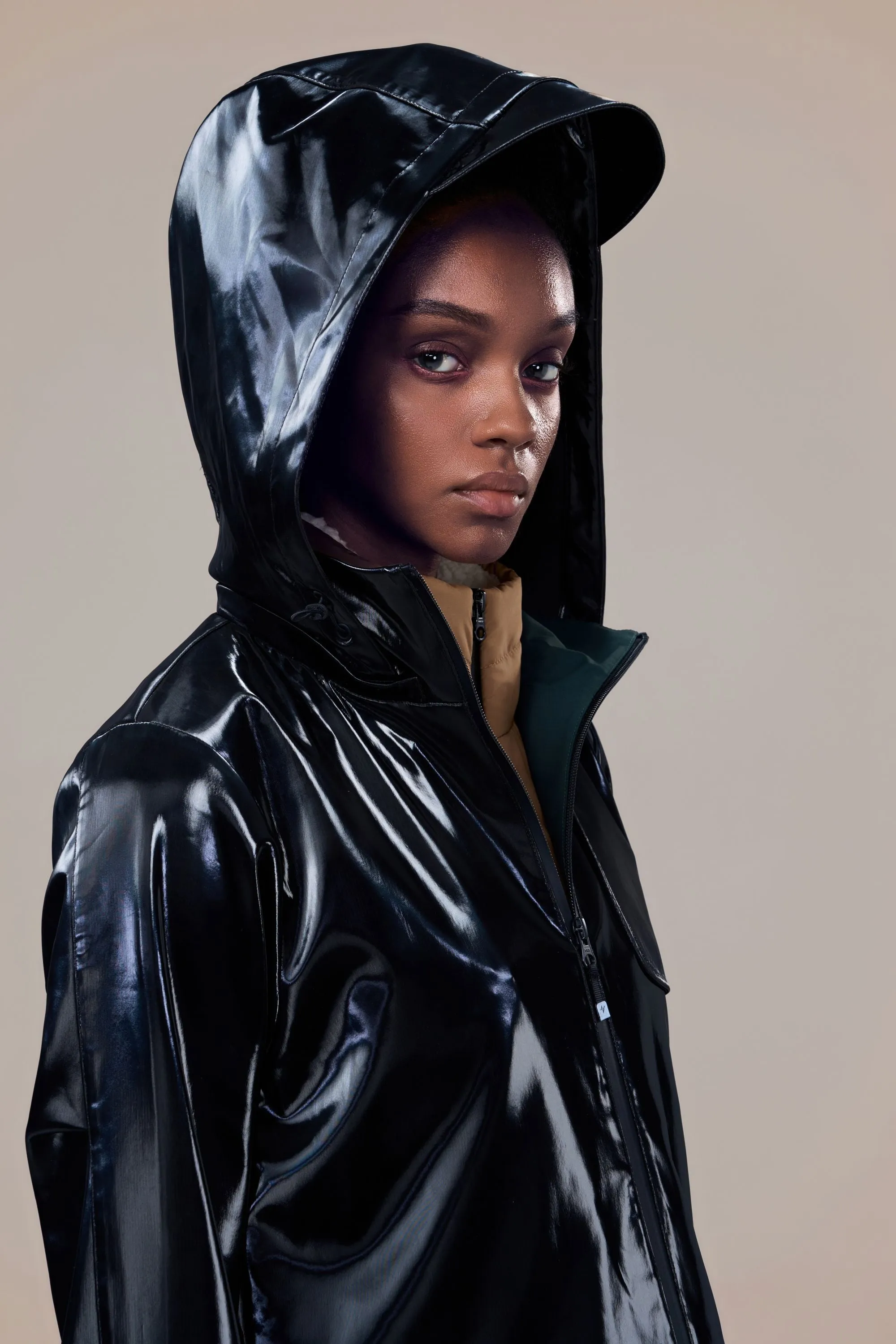 Rhodes Glossy Water-Resistant Windbreaker with Detachable Hood