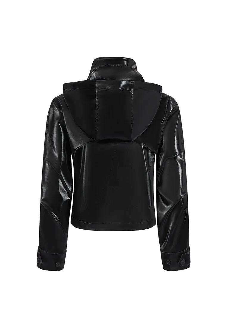 Rhodes Glossy Water-Resistant Windbreaker with Detachable Hood