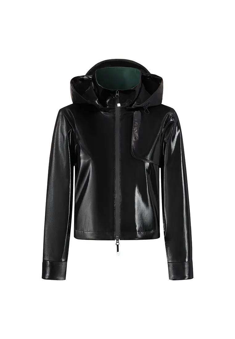Rhodes Glossy Water-Resistant Windbreaker with Detachable Hood