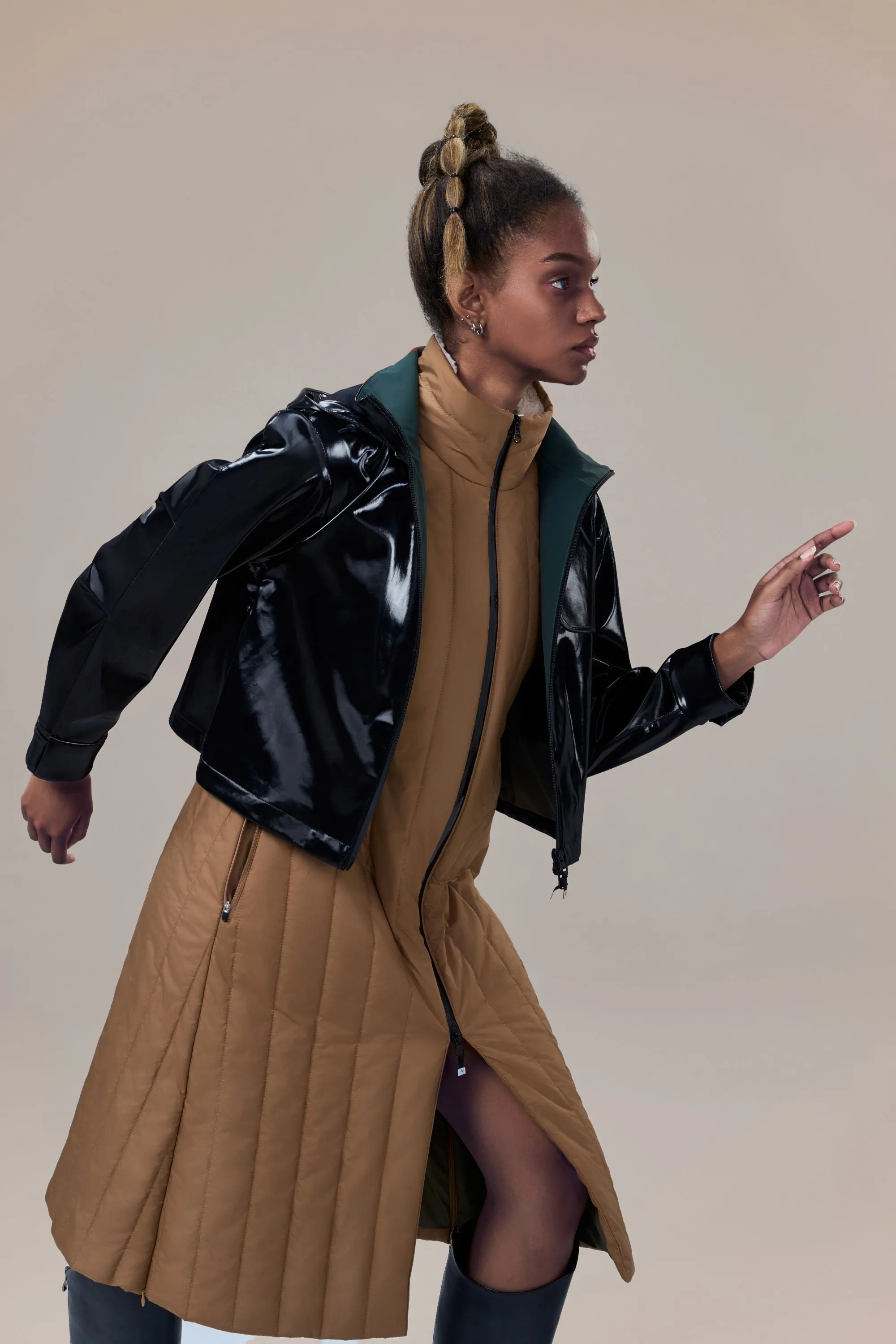 Rhodes Glossy Water-Resistant Windbreaker with Detachable Hood