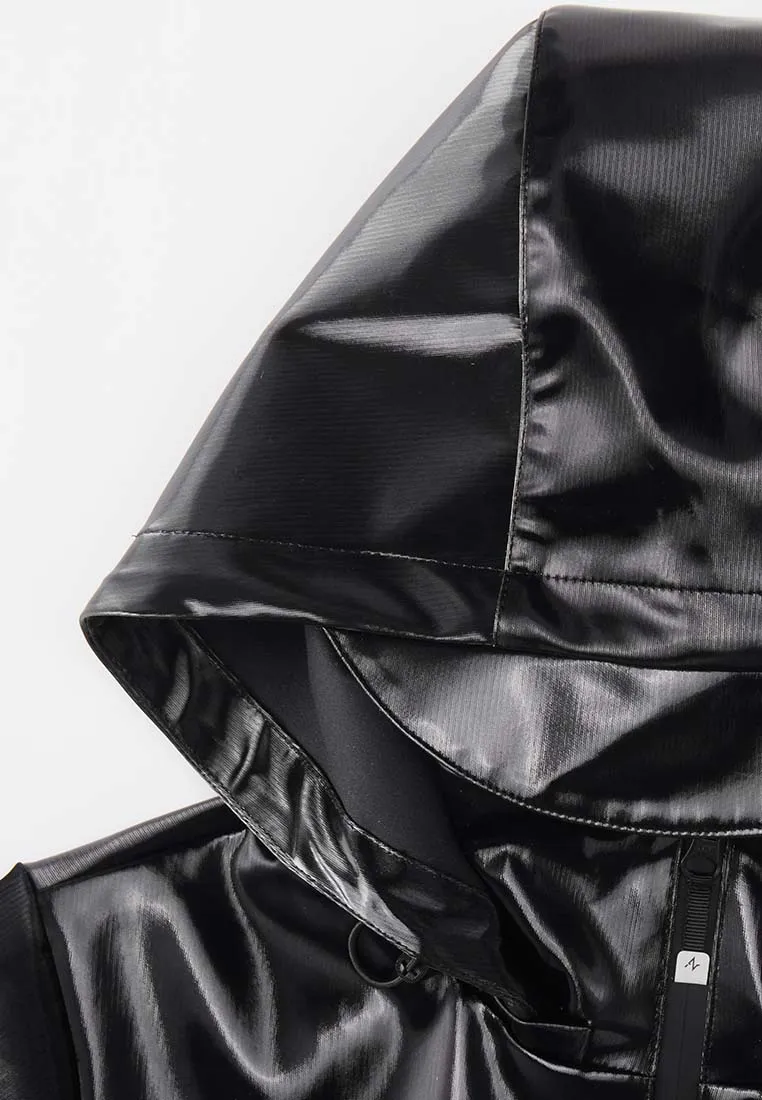 Rhodes Glossy Water-Resistant Windbreaker with Detachable Hood
