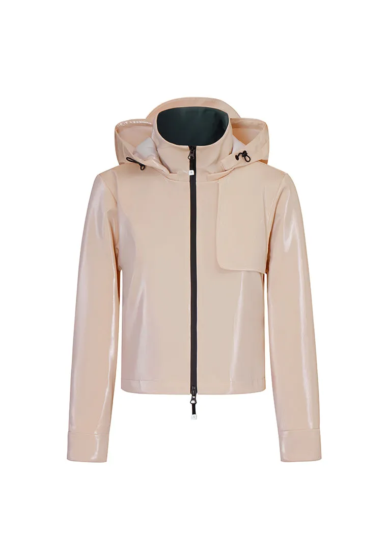 Rhodes Glossy Water-Resistant Windbreaker with Detachable Hood