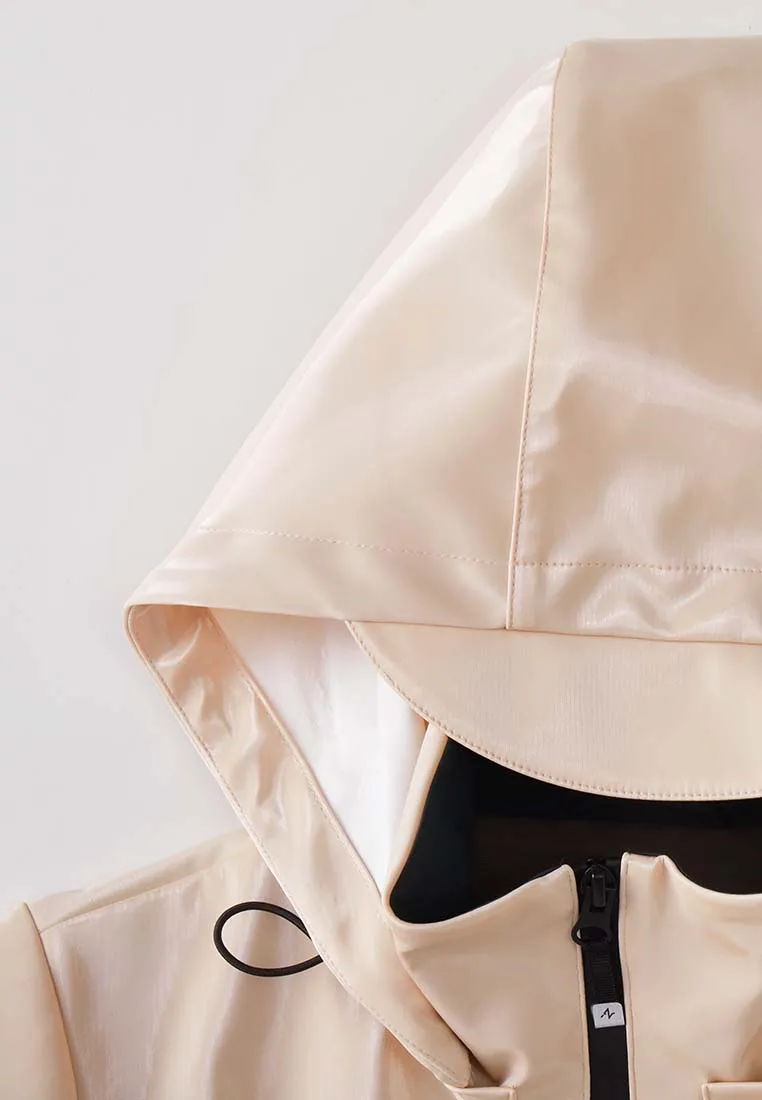 Rhodes Glossy Water-Resistant Windbreaker with Detachable Hood