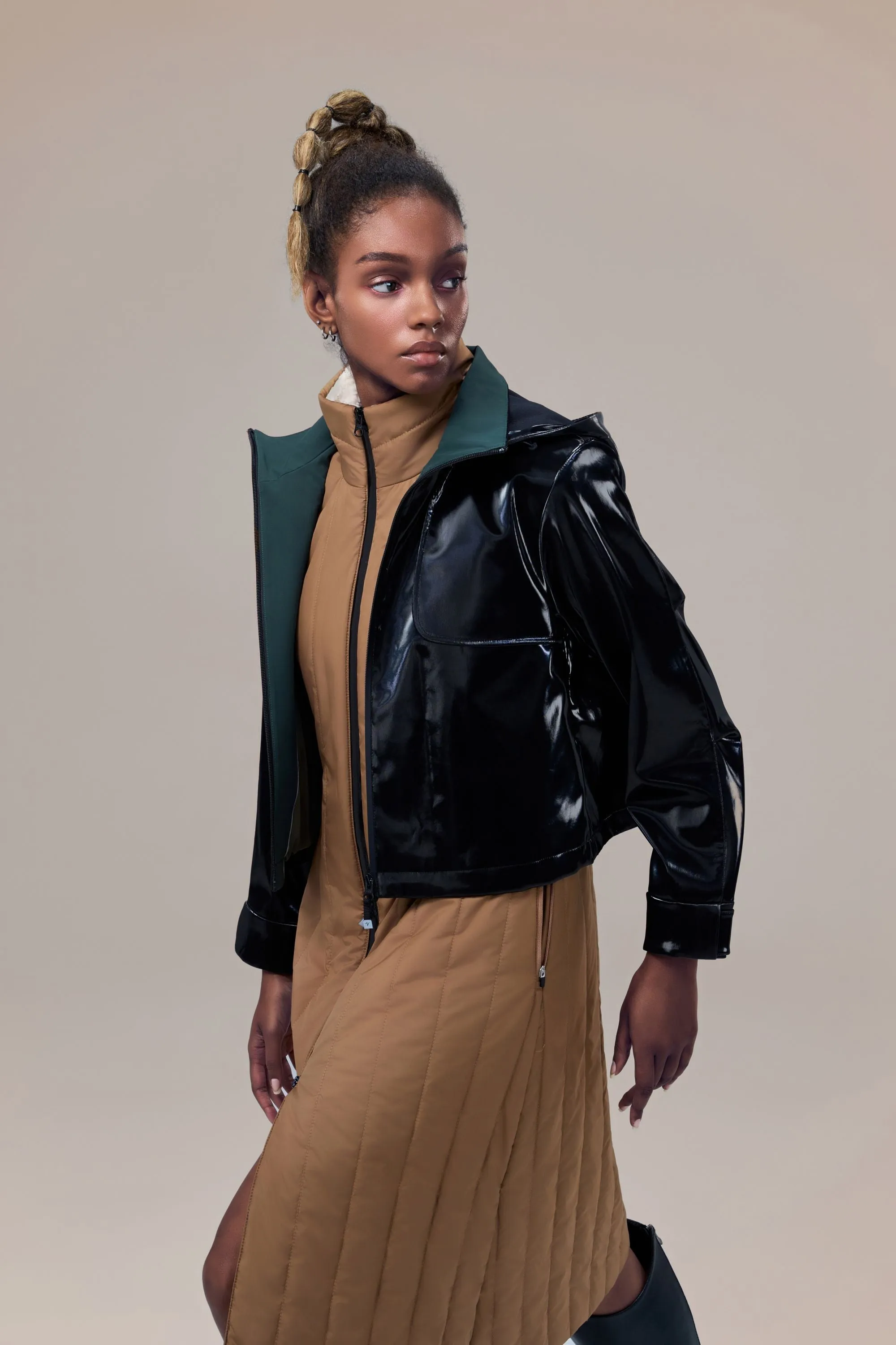 Rhodes Glossy Water-Resistant Windbreaker with Detachable Hood