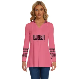 Rose Long Sleeve Drawstring Hooded Top