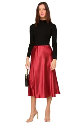 Satin Midi Flare Skirt