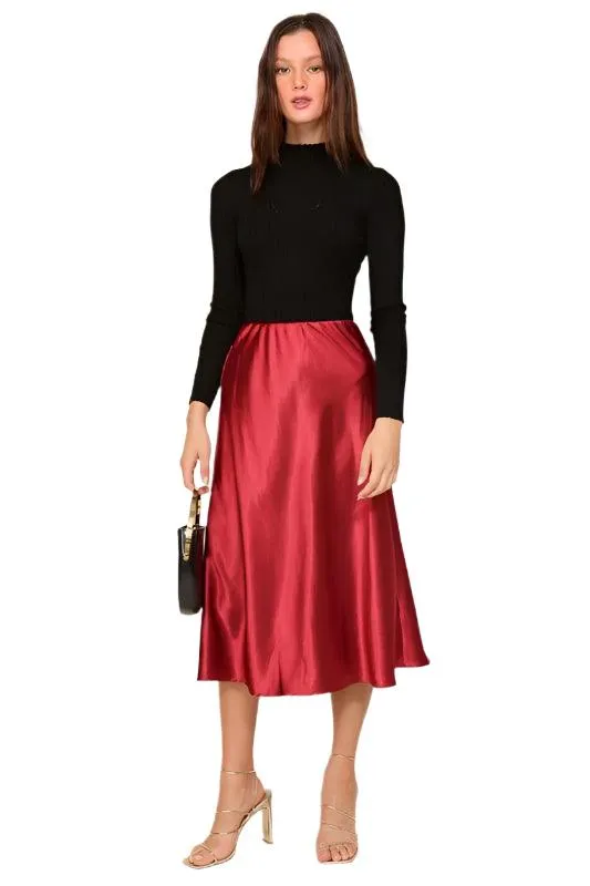Satin Midi Flare Skirt