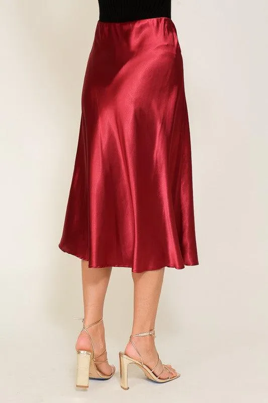Satin Midi Flare Skirt