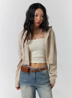 Solid Zipper Cropped Hoodie CF401