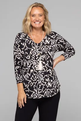 Squiggles Print 3/4 Sleeve Jersey Top
