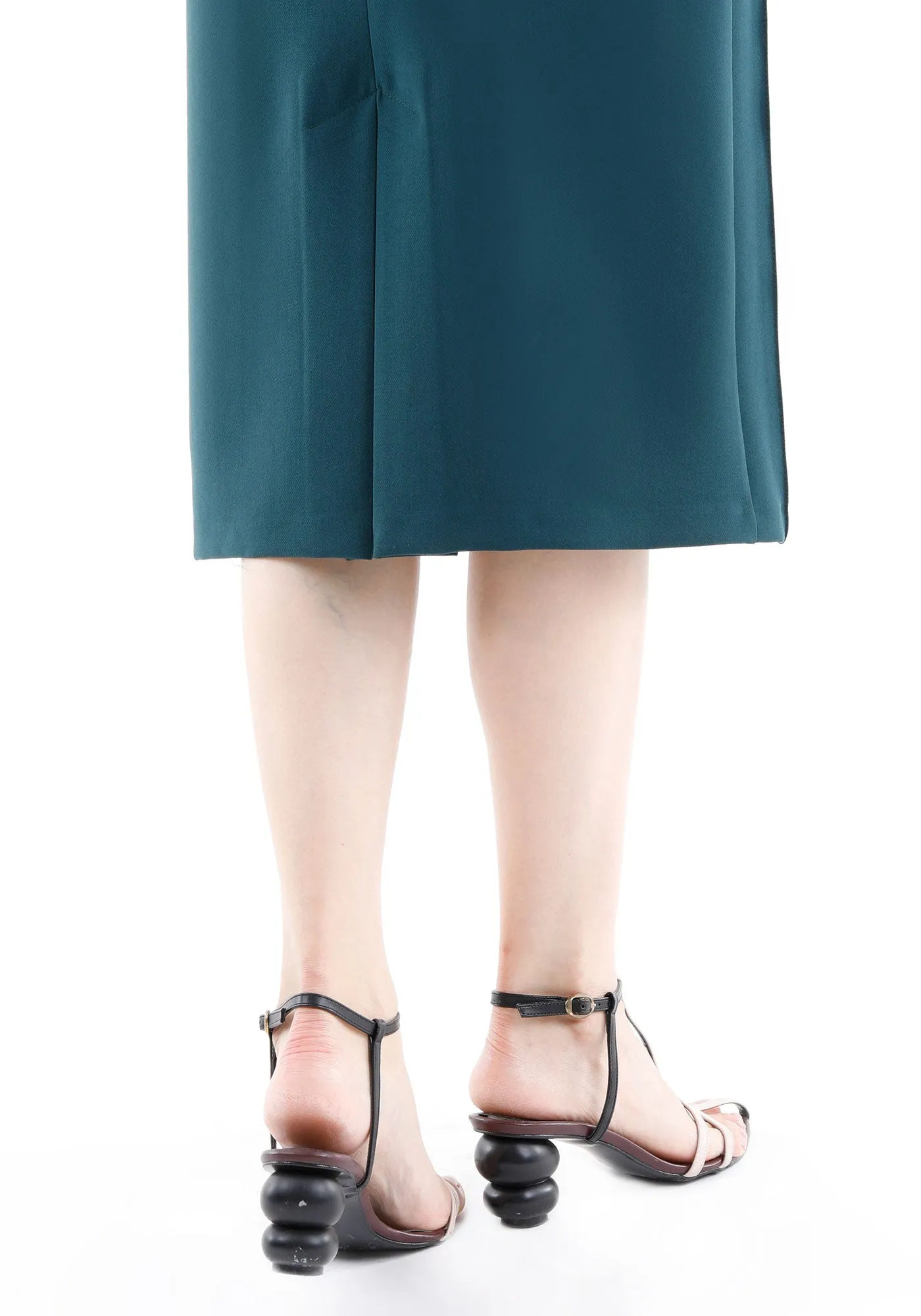 Stitch Detail Green Pencil Midi Skirt