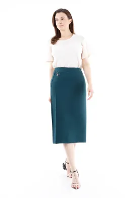 Stitch Detail Green Pencil Midi Skirt