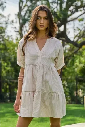 Striped V-Neck Tiered Baby Doll Dress