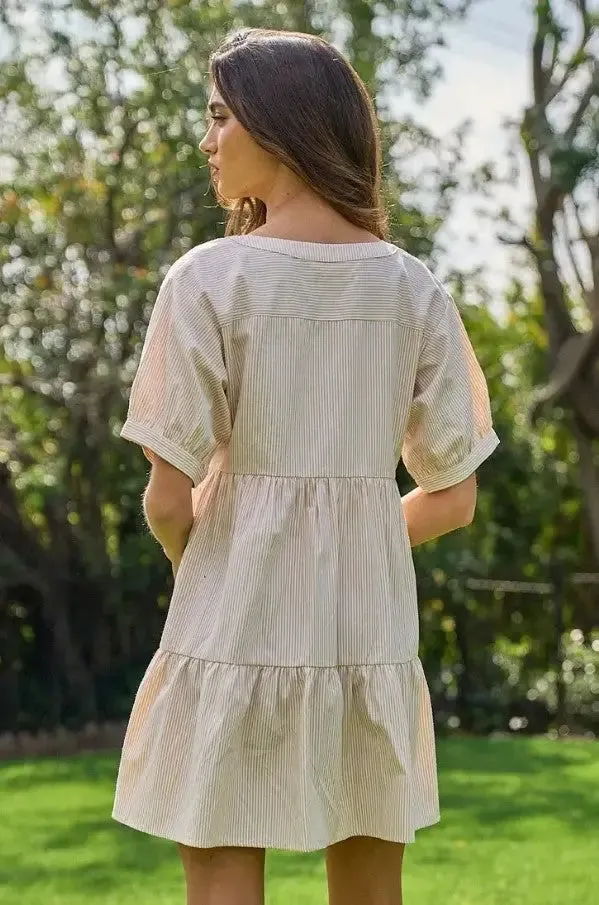 Striped V-Neck Tiered Baby Doll Dress