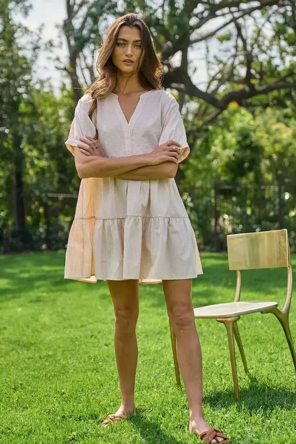 Striped V-Neck Tiered Baby Doll Dress