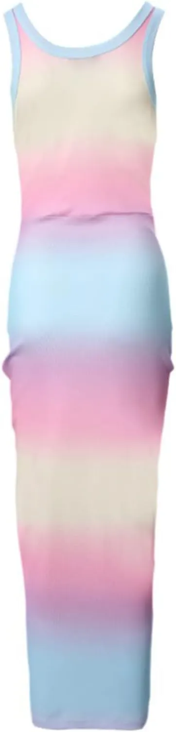 Summer Dresses for Women 2024 Sleeveless Square Neck Drawstring Side Slit Knitted Ribbed Bodycon Sexy Casual Sundress