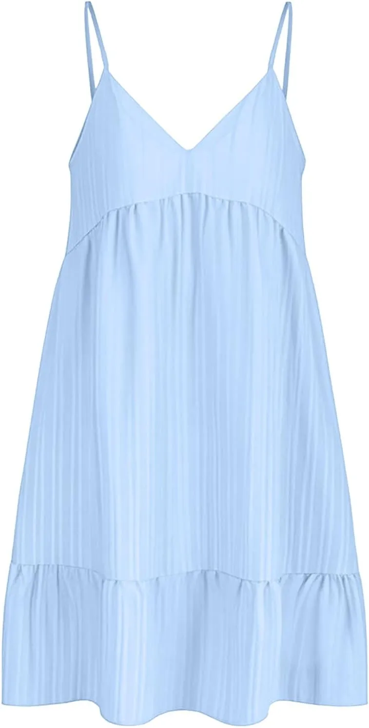 Sun Dresses for Women 2025 Vacation Summer Casual V Neck Spaghetti Strap Slip Dress Pleated Pajamas Mini Dress
