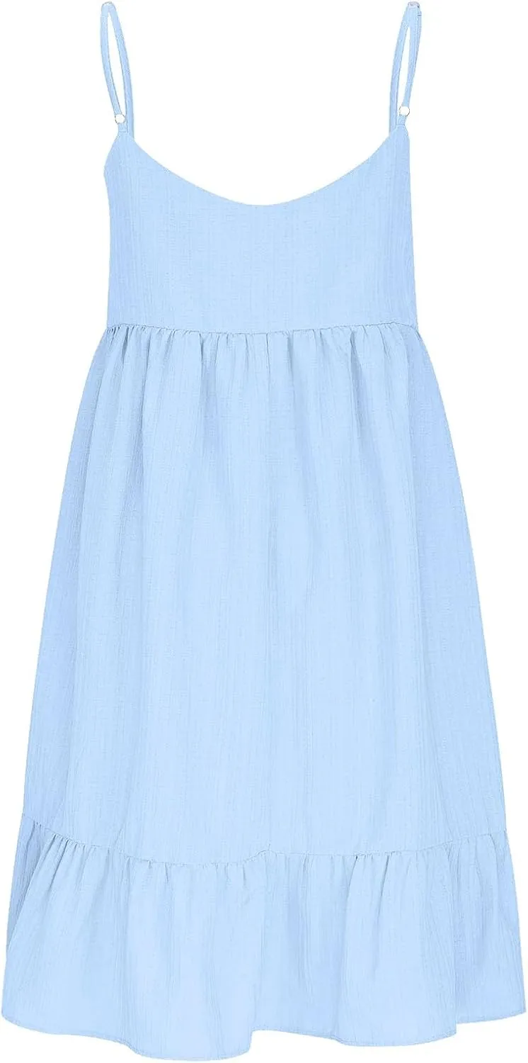 Sun Dresses for Women 2025 Vacation Summer Casual V Neck Spaghetti Strap Slip Dress Pleated Pajamas Mini Dress