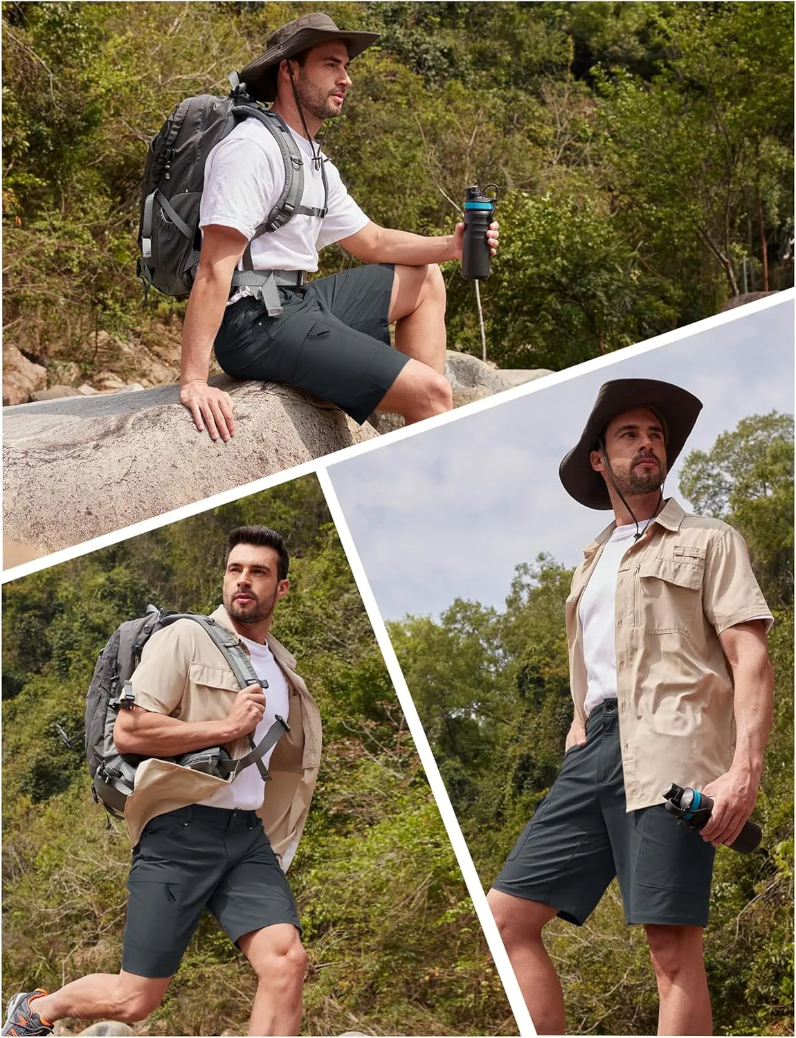 TACVASEN Men's Hiking Cargo Shorts 10" Quick Dry Lightweight Casual Golf Work Shorts with Zipper Pocket Summer Outdoor