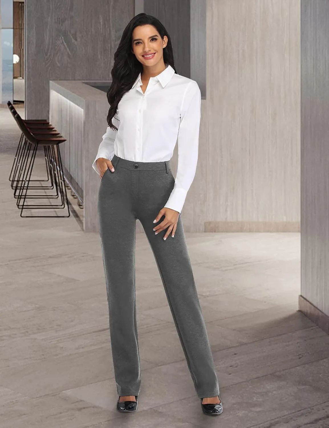 Tapata Women's Stretchy Straight Leg Dress Pants with Pockets Petite/28'' Regular/30'' Long/32'' Tall/34'' for Work Business