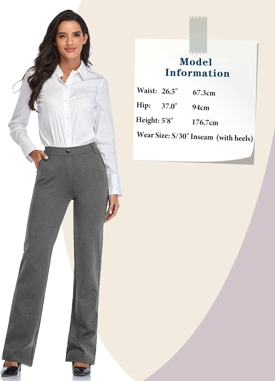 Tapata Women's Stretchy Straight Leg Dress Pants with Pockets Petite/28'' Regular/30'' Long/32'' Tall/34'' for Work Business