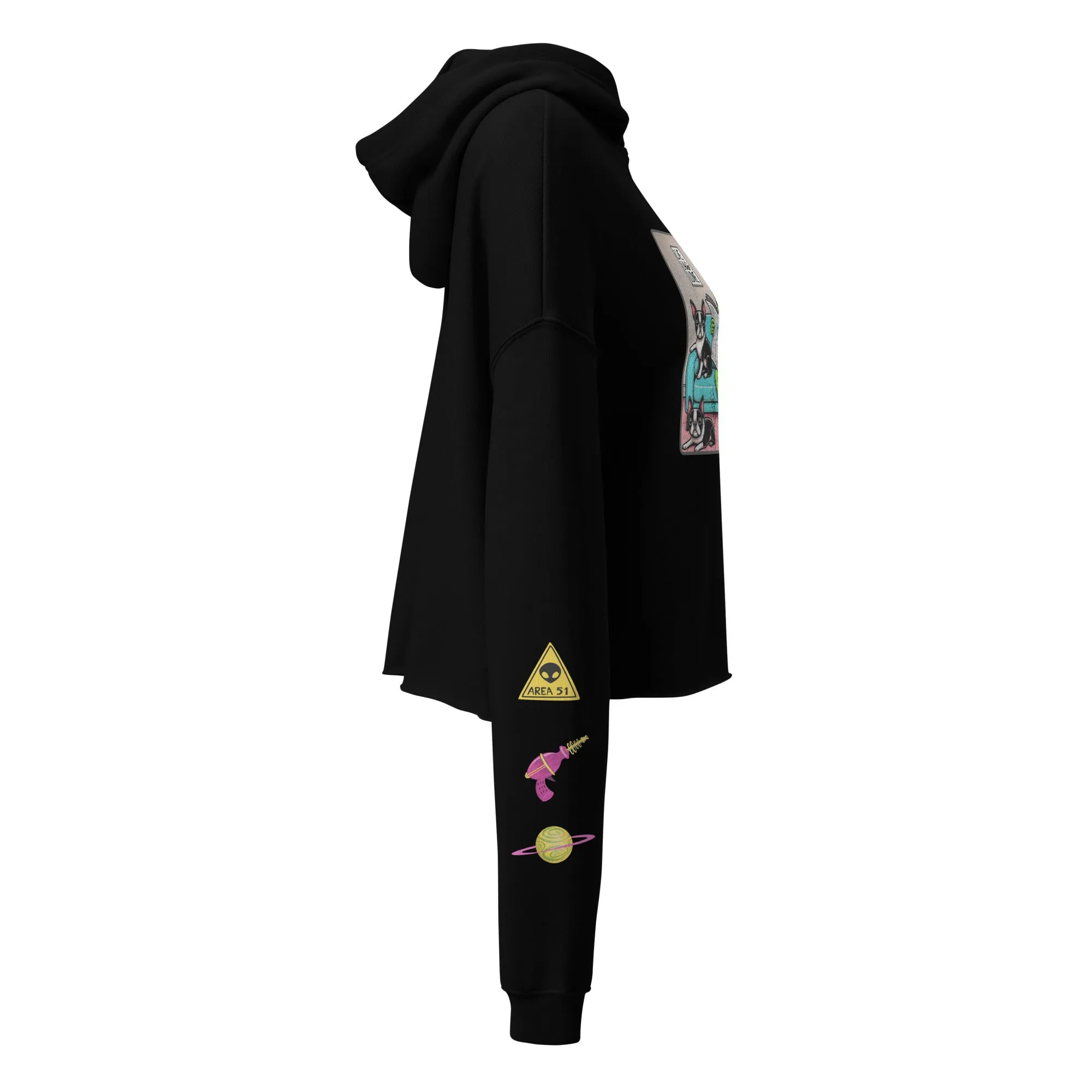 The Earth is F**ked Alien & Boston Terrier Crop Hoodie - VTown Designs Exclusive