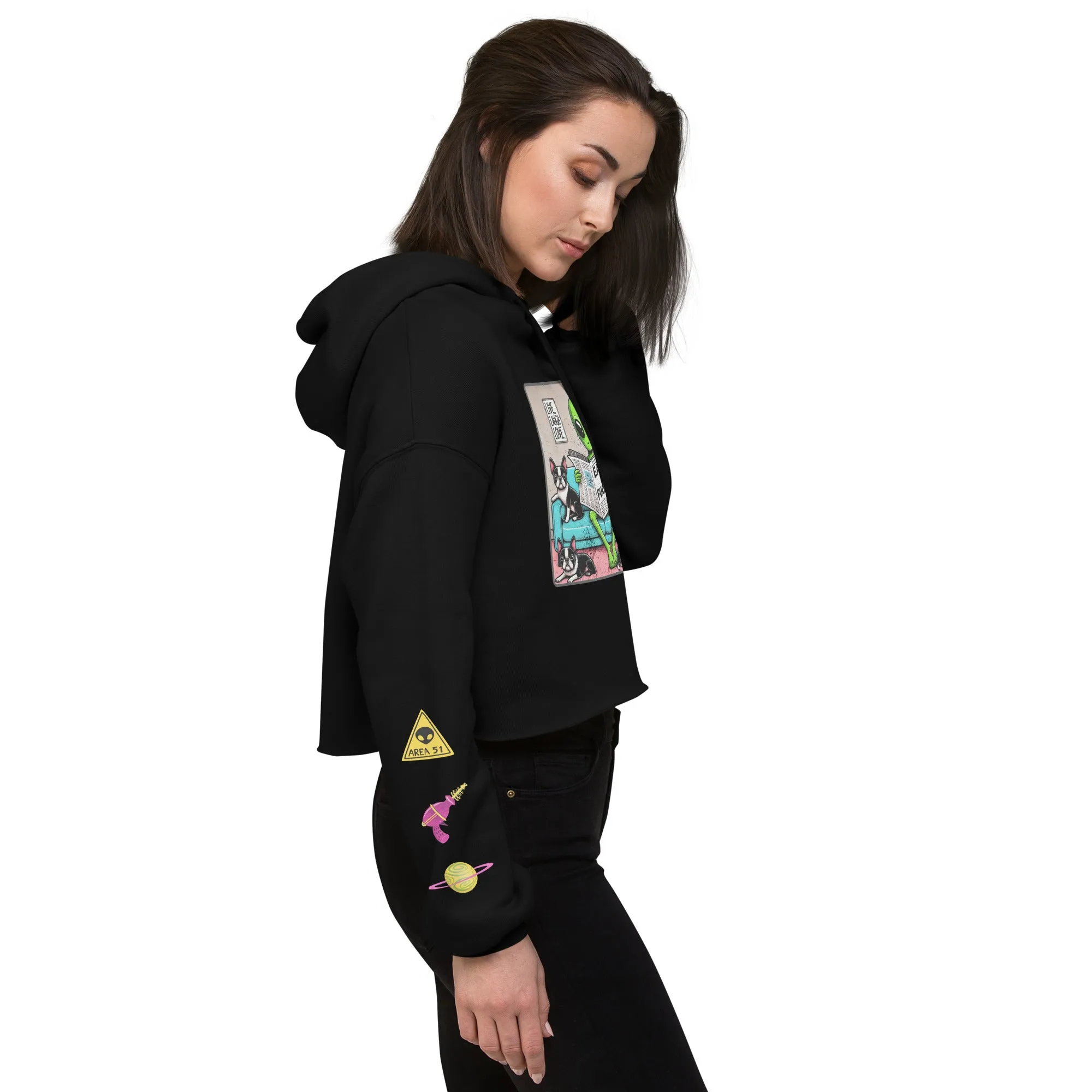 The Earth is F**ked Alien & Boston Terrier Crop Hoodie - VTown Designs Exclusive