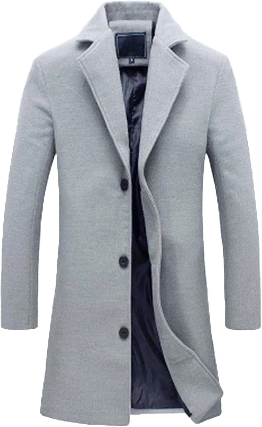 Trench Coat for Men Notched Lapel Single Breasted Long Peacoat Warm Winter Cotton Business Long Jacket Overcoat