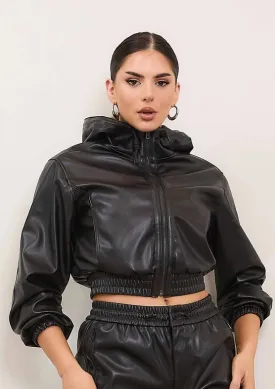 Vegan Leather Hoodie Jacket