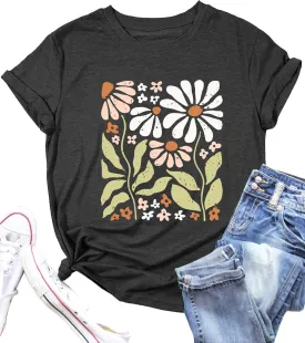 Vintage Floral Shirts Women Wildflower Graphic T-Shirt Boho Summer Hiking Casual Nature Plant Botanical Lovers Tee Shirts