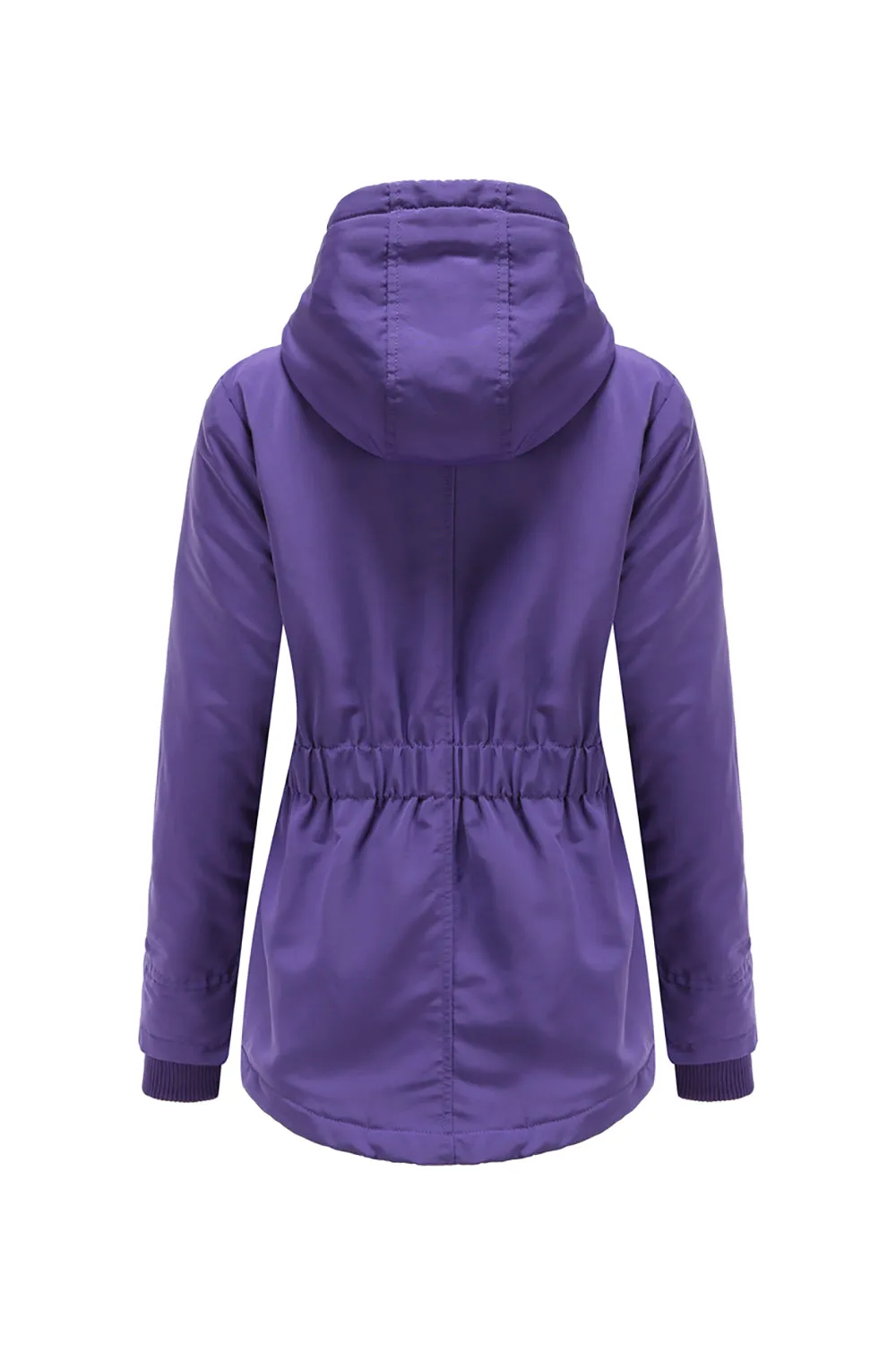 Winter Black Hooded Drawstring ZipperThickened Padded Jacket