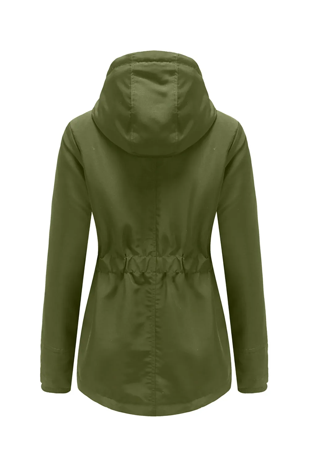 Winter Black Hooded Drawstring ZipperThickened Padded Jacket