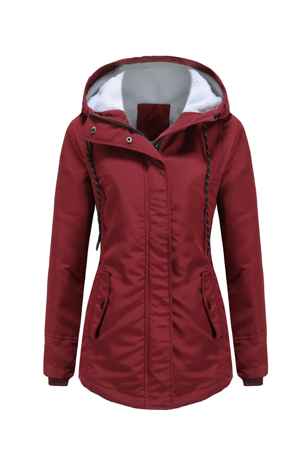 Winter Black Hooded Drawstring ZipperThickened Padded Jacket