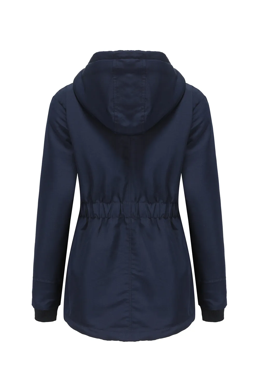 Winter Black Hooded Drawstring ZipperThickened Padded Jacket