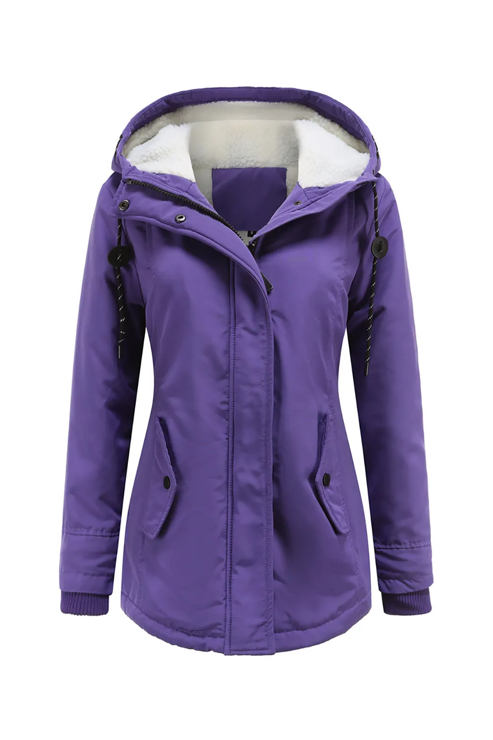 Winter Black Hooded Drawstring ZipperThickened Padded Jacket