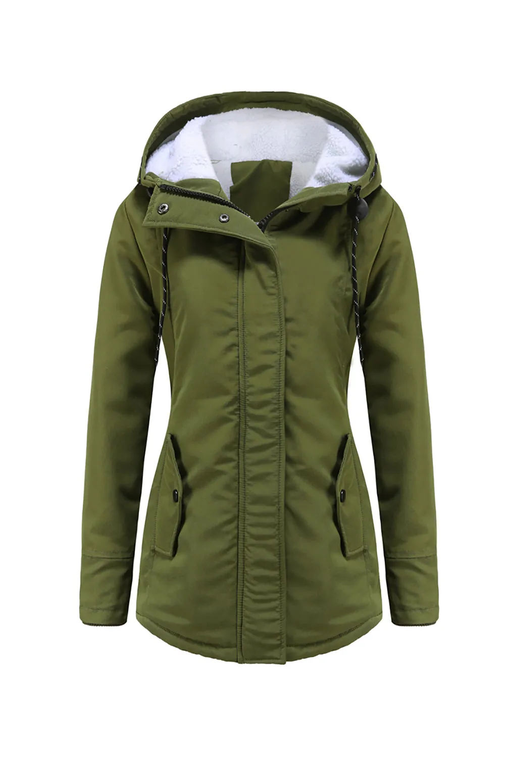 Winter Black Hooded Drawstring ZipperThickened Padded Jacket