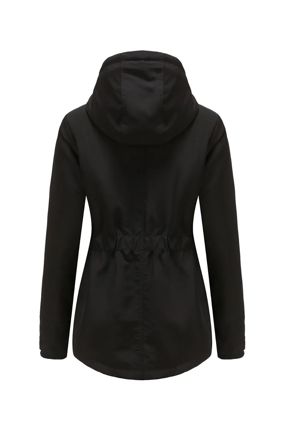 Winter Black Hooded Drawstring ZipperThickened Padded Jacket