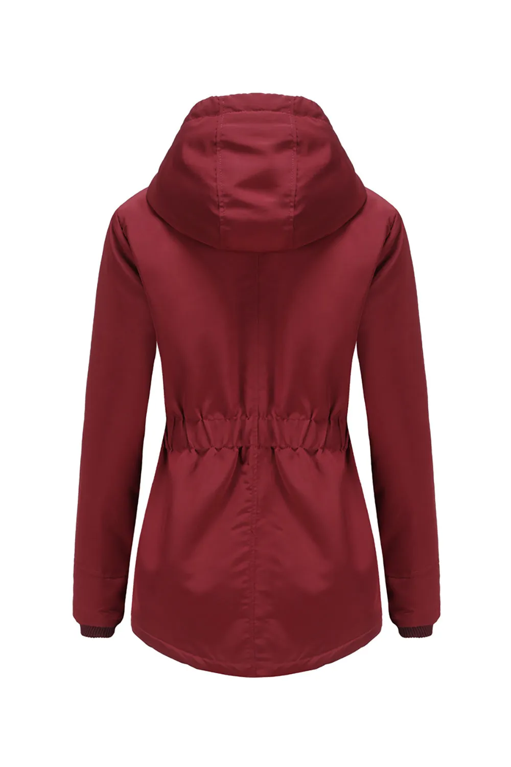 Winter Black Hooded Drawstring ZipperThickened Padded Jacket