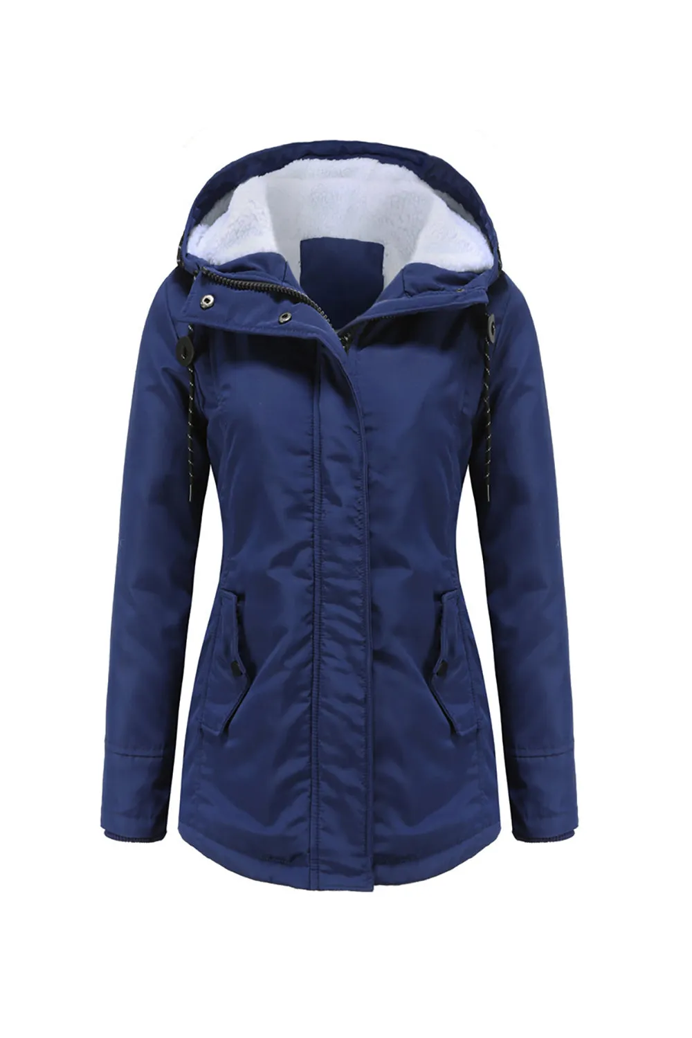 Winter Black Hooded Drawstring ZipperThickened Padded Jacket