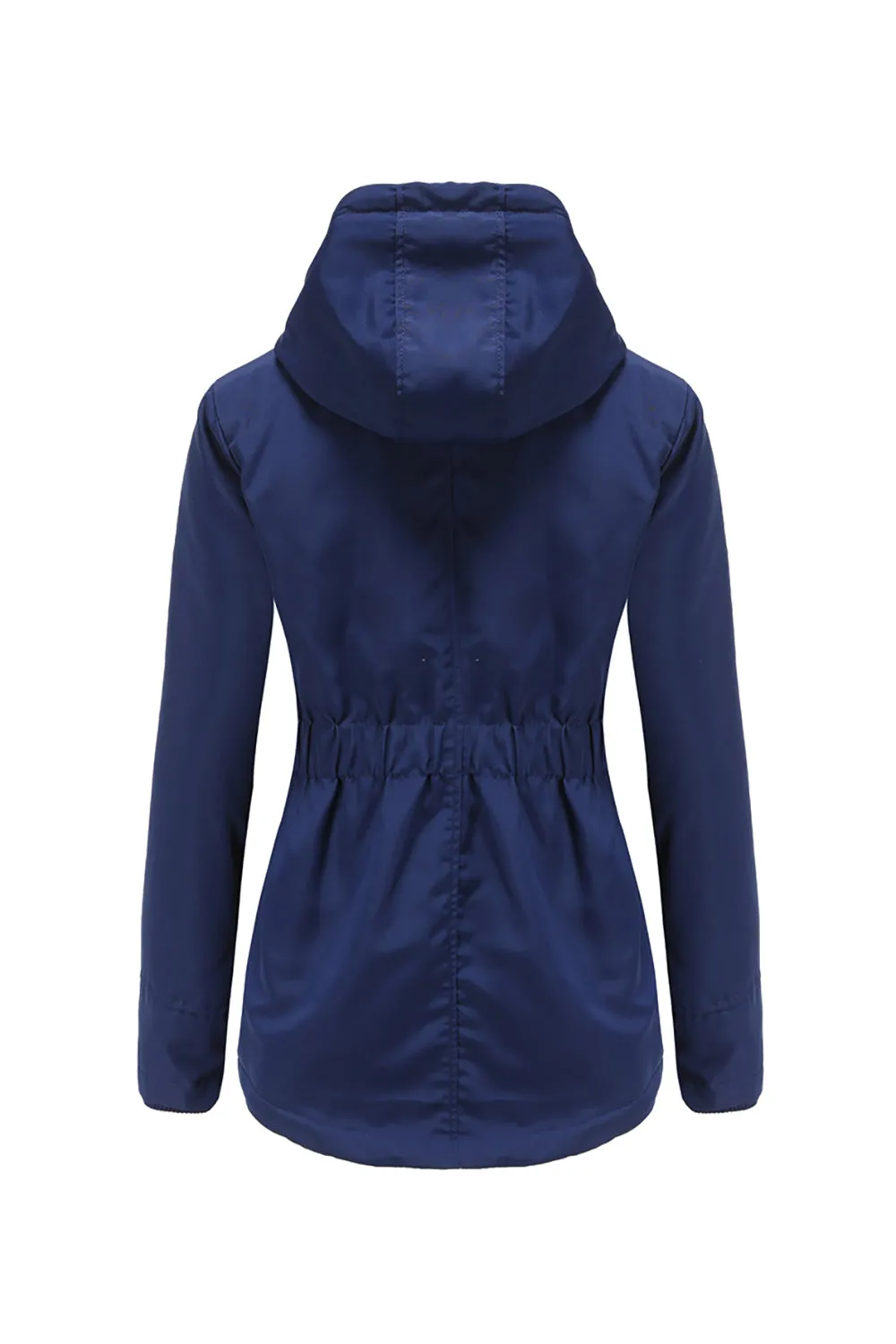 Winter Black Hooded Drawstring ZipperThickened Padded Jacket