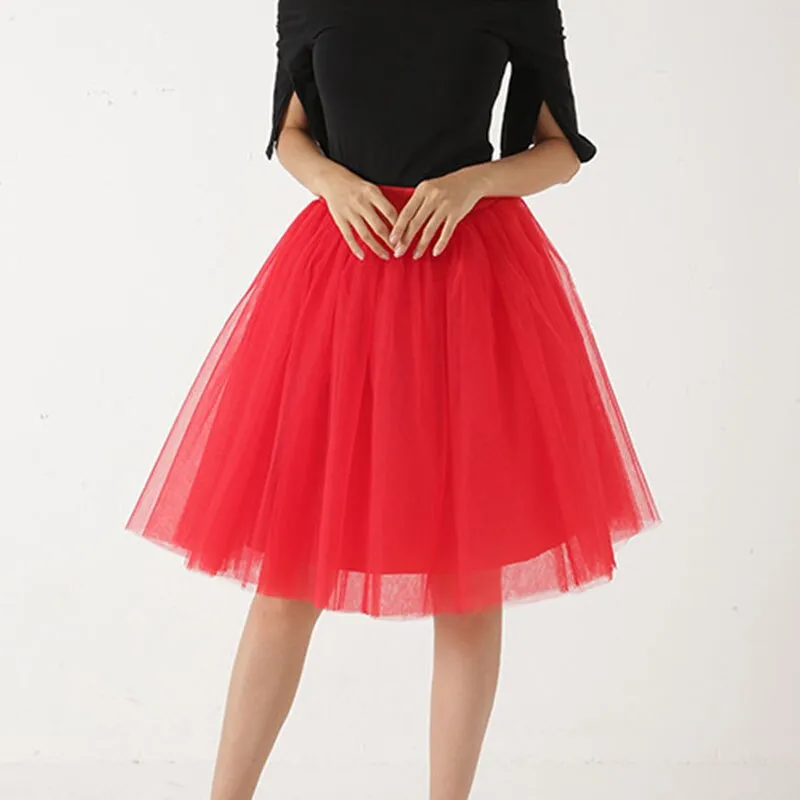 Wjczt 5 Layers Tulle Skirt Women Summer Ball Gown Midi Skirts Elegant Pleated Dance Tutu Skirts Casual Puff Skirts