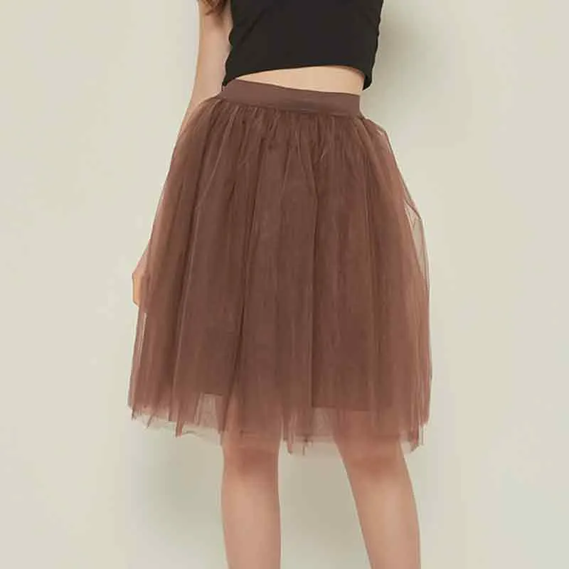 Wjczt 5 Layers Tulle Skirt Women Summer Ball Gown Midi Skirts Elegant Pleated Dance Tutu Skirts Casual Puff Skirts