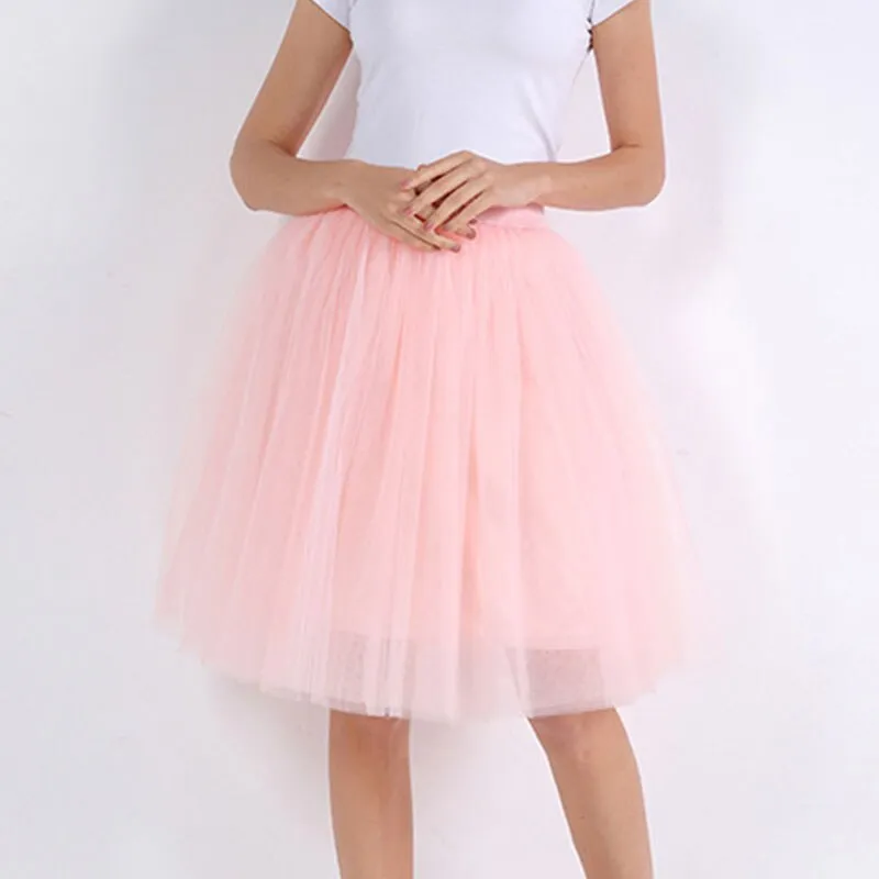 Wjczt 5 Layers Tulle Skirt Women Summer Ball Gown Midi Skirts Elegant Pleated Dance Tutu Skirts Casual Puff Skirts