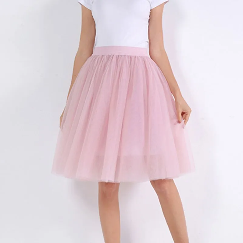 Wjczt 5 Layers Tulle Skirt Women Summer Ball Gown Midi Skirts Elegant Pleated Dance Tutu Skirts Casual Puff Skirts